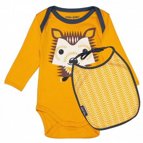 YONACREA - Body Bébé Manches Courtes Noir Niglo Hérisson - 100% Coton